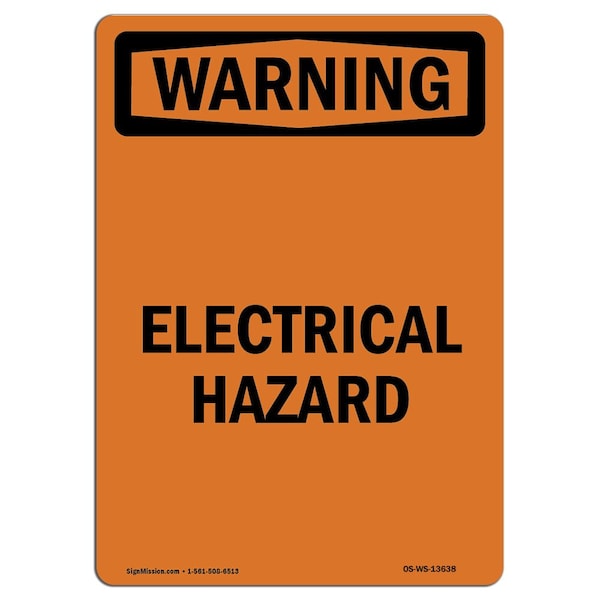 Safety Sign, OSHA WARNING, 5" Height, Electrical Hazard, Portrait, 10PK